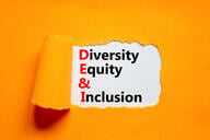 The words "Diversity, Equity & Inclusion" offset against an orange background.