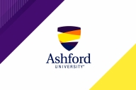 The logo of Ashford University, in tones of purple and yellow.