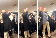 Three stills from a video showing Jonathan Roth allegedly grabbing the hand of a student who tried to block his phone camera.