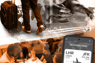 A collage of images showing students working in a group, scientific research and world travel.