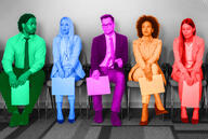A group of brightly colored job applicants.