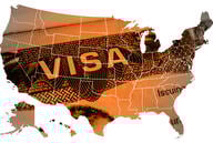 Map of the United States with a Visa on it.