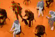 An illustration of several "ghost" students in an exam hall.