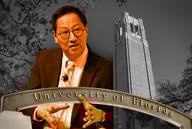 University of Florida presidential finalist Santa Ono combined with a couple of campus images.