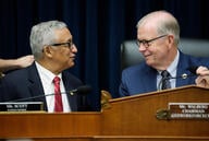 Chairman Rep. Tim Walberg (R-MI) (R) and Ranking Member Rep. Bobby Scott (D-VA) (L) speak as U.S. Labor Secretary Lori Chavez-DeRemer appears for a House Committee on Education and Workforce hearing on Capitol Hill