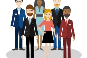 Illustration of a diverse group dressed in business attire