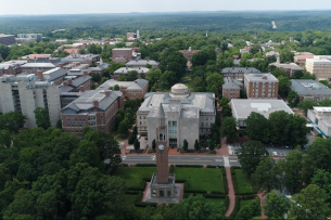 An aerial photograph of the University of North Carolina at Chapel Hill campus.