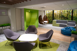 Rider University's Zen Den features movable furniture and sensory touch lamps.