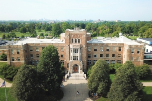 An aerial view of the Medaille University campus