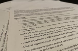 Pages of a letter, including bullet points ordering a faculty member to, among other things, to “Cease engagement in offline conversations with reporters.”