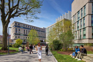 Students enjoy a sunny day on Drexel University's campus.