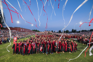 Streamers herald the graduation of the Class of 2023 at Chico State.