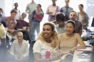 Group of diverse college students in a classroom