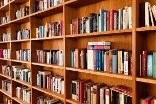 Row of full bookshelves