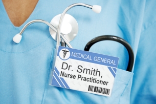 Nurse with a nametag that says Dr. Smith Nurse Practioner