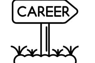 A black-and-white drawing of a sign, pointing toward the right, with the word "career" on it.