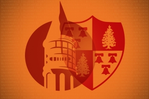 A photo illustration of college logos overlaid