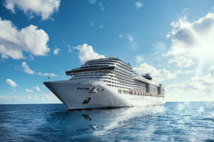 A large cruise ship on the water.