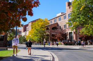 Students walk on the University of Colorado at Boulder campus