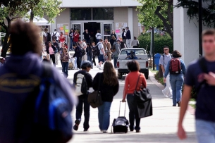 Students walk between classes at Moorpark College in California.