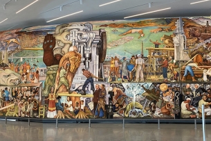 The "Pan American Unity" mural by artist Diego Rivera displayed at the San Francisco Museum of Modern Art.