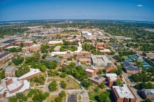 Aerial view of Wichita State University during summer break.