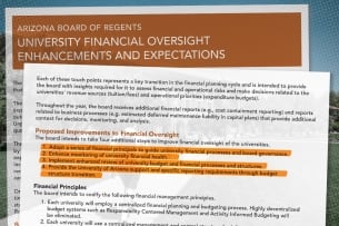 A photo illustration of University of Arizona financial documents.