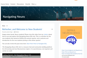 A screenshot of the Navigating Neuro webpage by DePaul University neuroscience staff