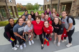 Students and a chaplain at Sacred Heart University