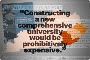 A collage of quotes and images from the CPE report in response to Joint Resolution 98