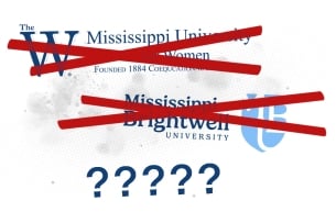 Two logos crossed out with question marks