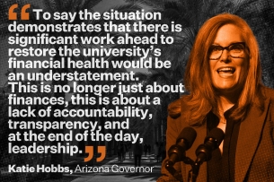 Photo illustration of Arizona governor Katie Hobbs