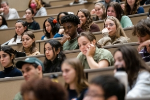 Emory students attend a campaign event on campus in November 2022