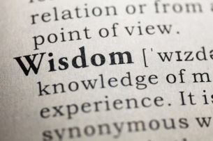 A dictionary entry for the word "wisdom." Though the full definition is not visible, words that are visible include "knowledge" and "experience."