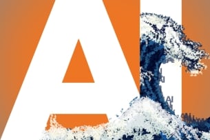 A giant "A" and "I" are on an orange background, with a wave coming out of the "I"