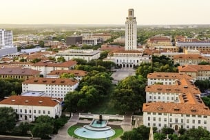 An aerial view of the University of Texas at Austin campus.