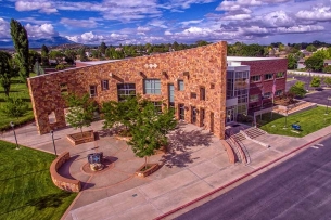 An aerial shot of the USU Blanding campus