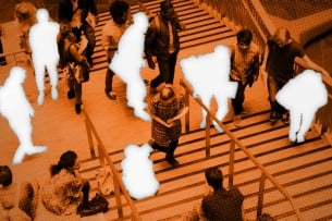 A photo illustration with students replaced by silhouttes.