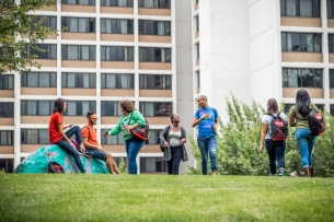 Students loiter on Montclair State University's campus