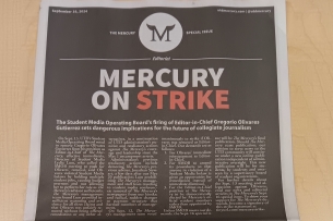 The front page of a newspaper reading "Mercury on Strike"