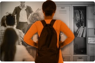 Orange figure backpack lockers
