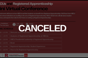 Rutgers event page overlaid with the word canceled