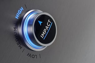 A button with the word "impact" is dialed to "high," as one would turn a button on a stove.