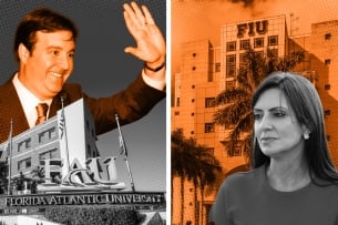 A photo illustration of Adam Hasner and Jeanette Nuñez.