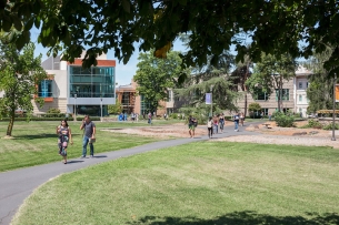 Students walking on campus of Sonoma State University