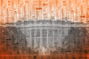 Blurred image of the White House and a wall of receipts