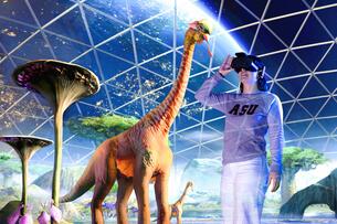 Image of dinosaur-like creatures in the ASU virtual reality laboratory