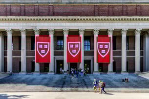 The front of Harvard University's Harry Elkins Widener Memorial Library.
