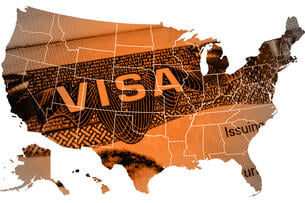 Map of the United States with a Visa on it.