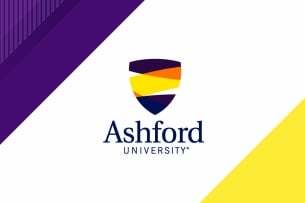 The logo of Ashford University, in tones of purple and yellow.